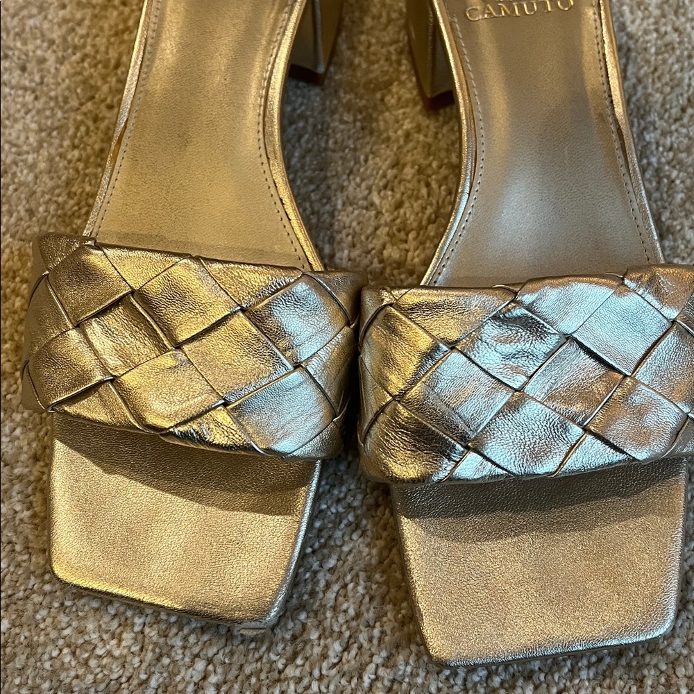 Vince Camuto Metallic Gold Woven Mules